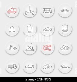 Transportation line icon set, transport collection, vector graphics, neumorphic UI UX buttons, vehicles vector icons, transportation signs, outline pictograms, editable stroke Stock Vector