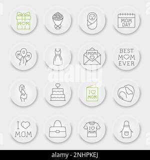 Collection of Mothers Day icons with Outline Style Stock Vector Image ...