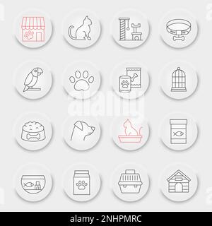 Pet Shop line icon set, pet store collection, vector graphics, neumorphic UI UX buttons, pet shop vector icons, animal signs, outline pictograms, editable stroke Stock Vector