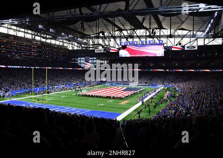 DETROIT, MI - NOVEMBER 24: Detroit Lions Running Back (42) Justin Jackson  receives the opening kickoff in the game between Buffalo Bills and Detroit  Lions on November 24, 2022 in Detroit, MI (