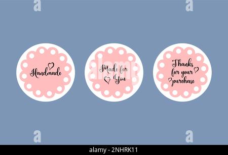 Handmade, Thanks for your purchase, Made for you with love. Cute stickers set. Product labels. Business stickers for customer from individual entrepre Stock Vector