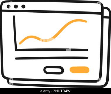 Computer window with a growing graph. Hand drawn finance data graph. Doodle vector illustration on white background Stock Vector