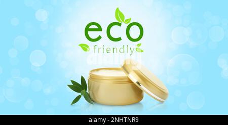 Organic eco friendly cosmetic product on light blue background, banner design Stock Photo