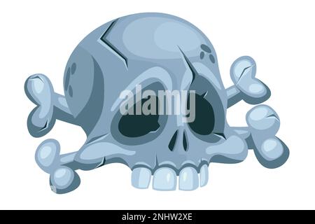 Cartoon human skull and crossbones. Roger symbol. Pirate scull icon. Stock Vector