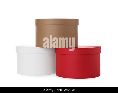 Different elegant gift boxes on white background Stock Photo