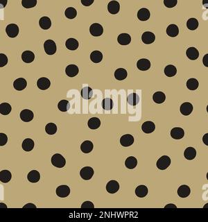 Seamless neutral polka dots pattern. Black hand-drawn circles on beige background. Abstract Random points ornament. Vector halftone illustration for w Stock Vector