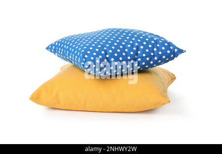 Different colorful decorative pillows on white background Stock Photo
