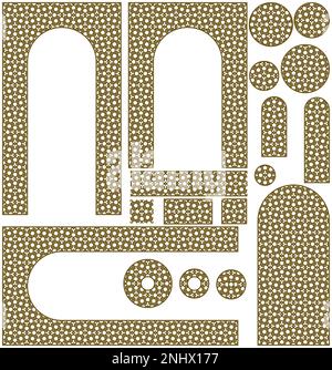 Arches, frames and additional design elements. Arabic geometric ornament.Brown color. Stock Vector