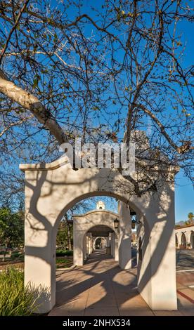 Pergola in Libbey Park, leafless in early spring, Ojai Avenue, Ojai, California, USA Stock Photo