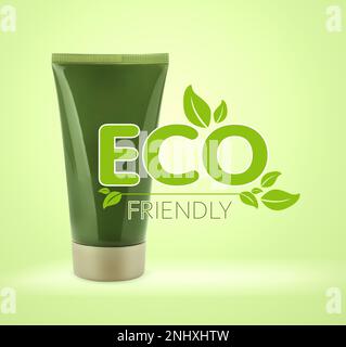 Organic eco friendly cosmetic product on green background Stock Photo