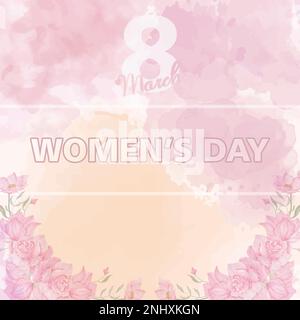 Women's Day Watercolor flowers on white watercolor paper,modern watercolor vector illustration Stock Vector