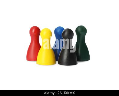 Colorful board game pieces on white background Stock Photo