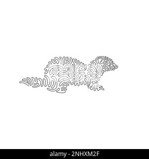 Single swirl continuous line drawing of cute ferret abstract art. Continuous line drawing graphic design vector illustration style of cone-shaped nose Stock Vector