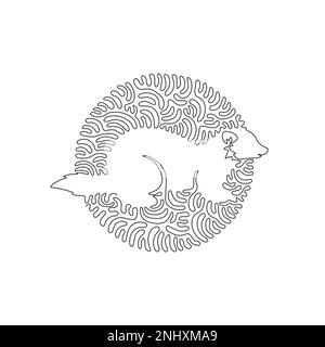 Continuous one curve line drawing of smart ferret abstract art in circle. Single line editable stroke vector illustration of a ferret with long claws Stock Vector