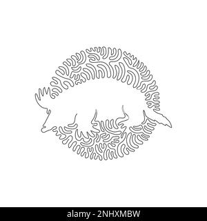 Continuous one curve line drawing of aggressive mole abstract art. Single line editable stroke vector illustration of small mole velvety furry Stock Vector