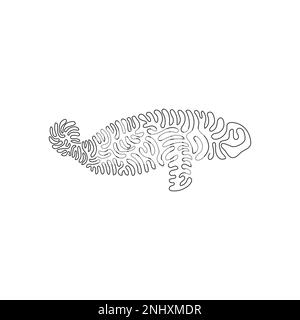 Continuous curve one line drawing of manatee tail is paddle shaped. Single line editable vector illustration of large slow aquatic manatee Stock Vector