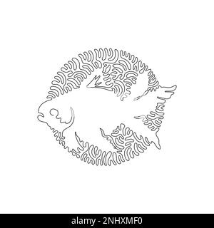 Single swirl continuous line drawing of cute goldfish abstract art. Continuous line draw design vector illustration style of beautiful goldfish Stock Vector