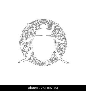 Continuous one line drawing of exotic beetle abstract art in circle. Single line editable stroke vector illustration of beetle wings hard and thick Stock Vector