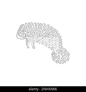 Single one curly line drawing of funny sea cow abstract art. Continuous line draw graphic design vector illustration of very large sea creatures Stock Vector