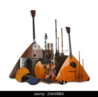 Set of different musical instruments on white background Stock Photo