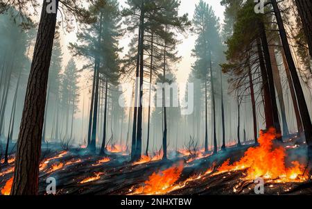 An intense smoke from a massive forest fire Stock Photo - Alamy