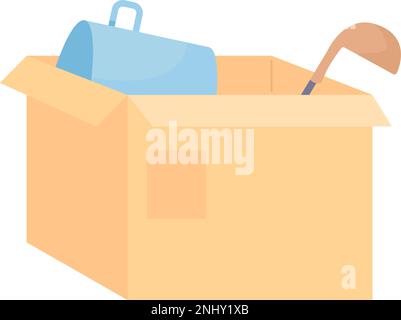 Moving cartoon box with kitchenware and cookware semi flat color vector object Stock Vector