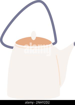 Vintage enamel tea kettle semi flat color vector object Stock Vector