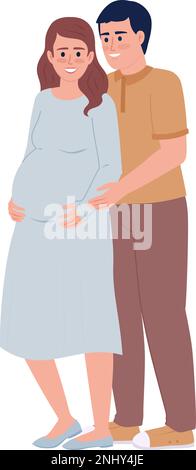 Happy husband showing affection to expectant wife semi flat color vector characters Stock Vector