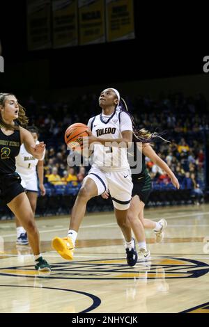 TOLEDO, OH - NOVEMBER 20: Duke Blue Devils guard Celeste Taylor (0) drives  to the basket against Toledo Rockets guard Quinesha Lockett (5) during a  regular season non-conference women's college basketball game