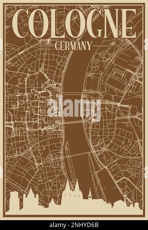 Road network poster of the downtown COLOGNE, GERMANY Stock Vector