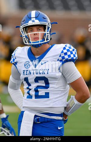 Kentucky running back Demie Sumo-Karngbaye (0) and quarterback Kaiya Sheron  (12) celebrate after a touchdown during the second half of an NCAA college  football game against Akron in Lexington, Ky., Saturday, Sept.