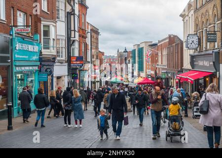 A view down Peascod Street in Windsor, Berkshire, UK on an overcast day in February 2023 Stock Photo