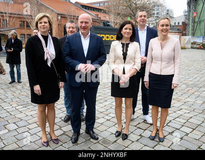 Berlin, Germany. 22nd Feb, 2023. The CDU negotiating team, led by Kai Wegner (CDU, M), top candidate and Berlin state chairman, meets for the second round of exploratory talks on forming a government between the CDU and Bündnis 90/Die Grünen at the EUREF campus. During the exploratory talks, the parties want to find out whether there is a sufficient basis for starting coalition negotiations for a Berlin state government. Credit: Bernd von Jutrczenka/dpa/Alamy Live News Stock Photo