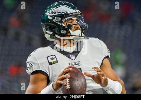 HOUSTON, TX - NOVEMBER 03: Philadelphia Eagles center Jason Kelce (62)  warms up before the football game between the Philadelphia Eagles and Houston  Texans at NRG Stadium on November 3, 2022 in