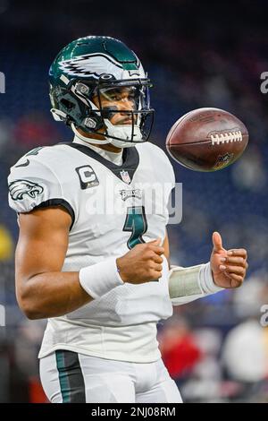 HOUSTON, TX - NOVEMBER 03: Philadelphia Eagles center Jason Kelce (62)  warms up before the football game between the Philadelphia Eagles and Houston  Texans at NRG Stadium on November 3, 2022 in