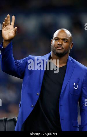 INDIANAPOLIS, IN - OCTOBER 30: Former Indianapolis Colts Wide Receiver  Marvin Harrison and Colts Ring of Honor member during an NFL game between  the Washington Commanders and the Indianapolis Colts on October