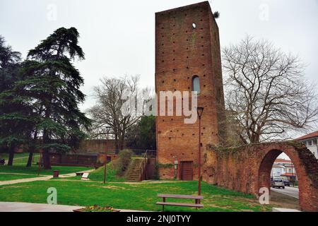 Rovigo, Italy.  Grimani tower or Mozza tower and   part of the medieval city walls. Stock Photo