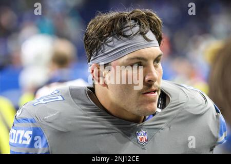 Detroit Lions linebacker Malcolm Rodriguez (44) pursues a play on defense  against the Miami Dolphins during an NFL football game, Sunday, Oct. 30,  2022, in Detroit. (AP Photo/Rick Osentoski Stock Photo - Alamy