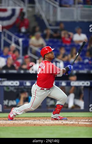 Philadelphia Phillies' Jean Segura celebrates after a home run during a  baseball game, Wednesday, Sept. 7, 2022, in Philadelphia. (AP Photo/Matt  Slocum Stock Photo - Alamy