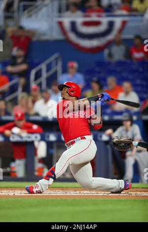 Philadelphia Phillies' Jean Segura celebrates after a home run during a  baseball game, Wednesday, Sept. 7, 2022, in Philadelphia. (AP Photo/Matt  Slocum Stock Photo - Alamy