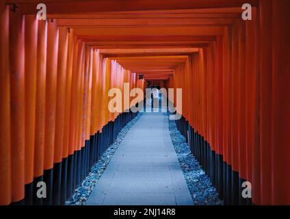 Kyoto, Japan - Sept, 2017: Fushimi Inari Shrine or Fushimi Inari Taisha, a Shinto shrine. A Japanese monument, thousands of orange torii gates Stock Photo