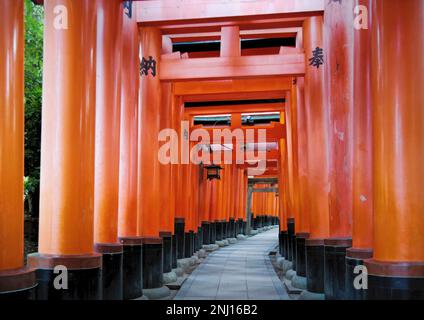 Kyoto, Japan - Sept, 2017: Fushimi Inari Shrine or Fushimi Inari Taisha, a Shinto shrine. A Japanese monument, thousands of orange torii gates Stock Photo
