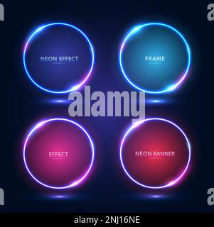 Neon frames with shining effects, highlights and inscriptions on a dark background. Stock Vector