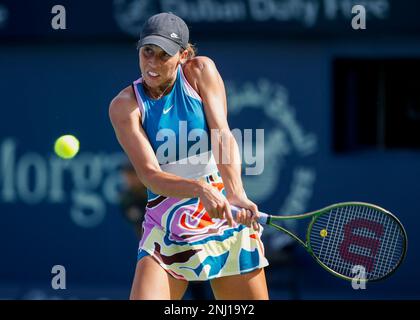 Dubai, UAE, 22nd.. Feb, 2023. American  tennis player Madison Keys  in action  at the Dubai Duty Free Tennis  Championships tournament at  Dubai Duty Free Tennis Stadium on Wednesday 22 February 2023.,  © Juergen Hasenkopf / Alamy Live News Stock Photo