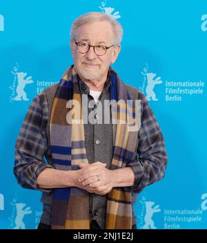 Berlin, Germany. 22nd Feb, 2023. American director Steven Spielberg attends a photo call as the recipient of The Golden Bear at the Grand Hyatt Hotel at the 73rd Berlin Film Festival, Germany on Tuesday, February 21, 2023. Photo by Rune Hellestad/ Credit: UPI/Alamy Live News Stock Photo