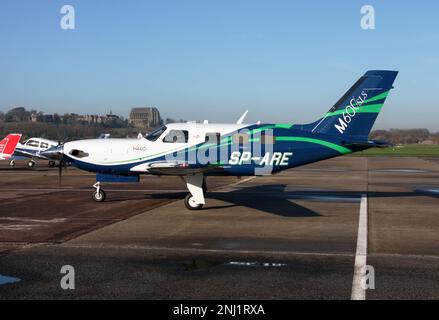 A Piper PA-46-M600 SLS Malibu on the ramp at Brighton City Airport Stock Photo