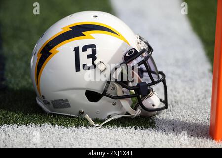 Los Angeles Chargers quarterback Justin Herbert (10) looks to throw a pass  during an NFL football game against the Seattle Seahawks, Sunday, Oct. 23,  2022, in Inglewood, Calif. (AP Photo/Kyusung Gong Stock