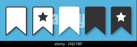 A set of favorites icons on a blue background. Bookmarks in a linear style. Stock Vector
