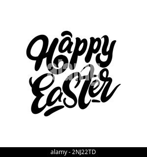 Black inscription Happy Easter in lettering style on a white background for printing and holiday design. Vector illustration. Stock Vector