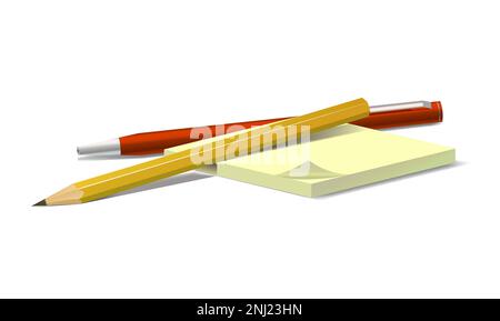 Concept pen. pencil and notebook on white background. Vector clipart Stock Vector